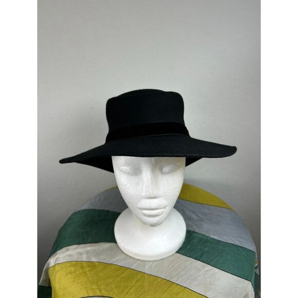 Vintage- Wool- Made in Italy- Black Fedora Hat- Velvet bow trim- some wear - Picture 6 of 8